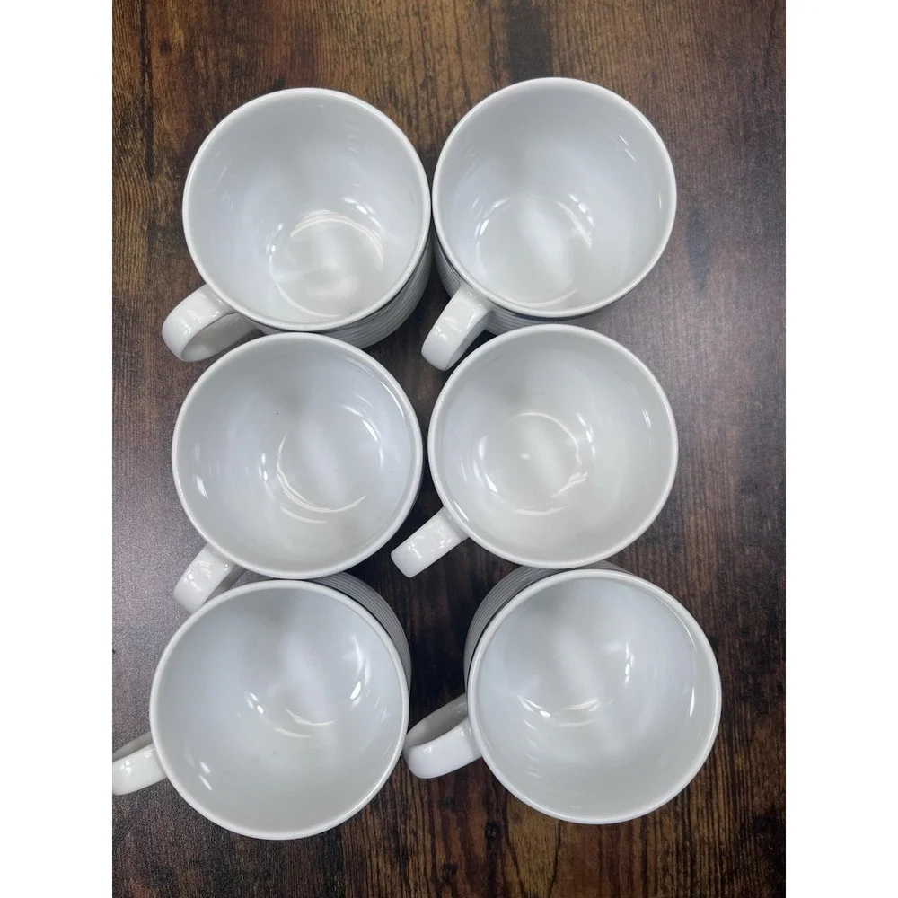 Lot Of 6 Contemporary Noritake Tea Cups Arctic Blue Ribbed Very Nice